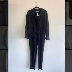 black unisex button up jumpsuit
